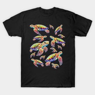 Rainbow Sea Turtles Design T-Shirt